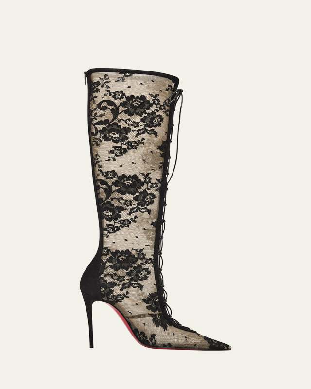 KM Lace Red-Sole Knee-High Boots